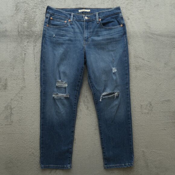 Levi's Jeans Women's Size 31 Blue Mid-Rise Boyfriend Denim 27" Inseam Distressed - Picture 1 of 16